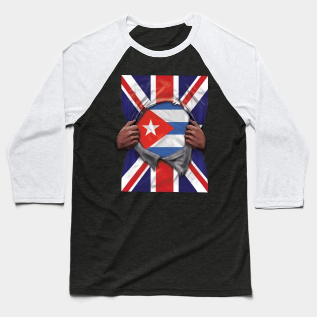 Cuba Flag Great Britain Flag Ripped - Gift for Cuban From Cuba Baseball T-Shirt by Country Flags